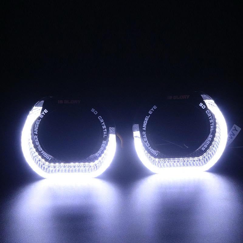 Image of AutoBizarre 2Pcs 3 Inch LED Angel Eyes Halo Ring Headlight Shrouds Cover Mask 5D Crystal RGB DRL Lights with Mobile Application Control for All Cars, Vans, SUVs, etc (L)