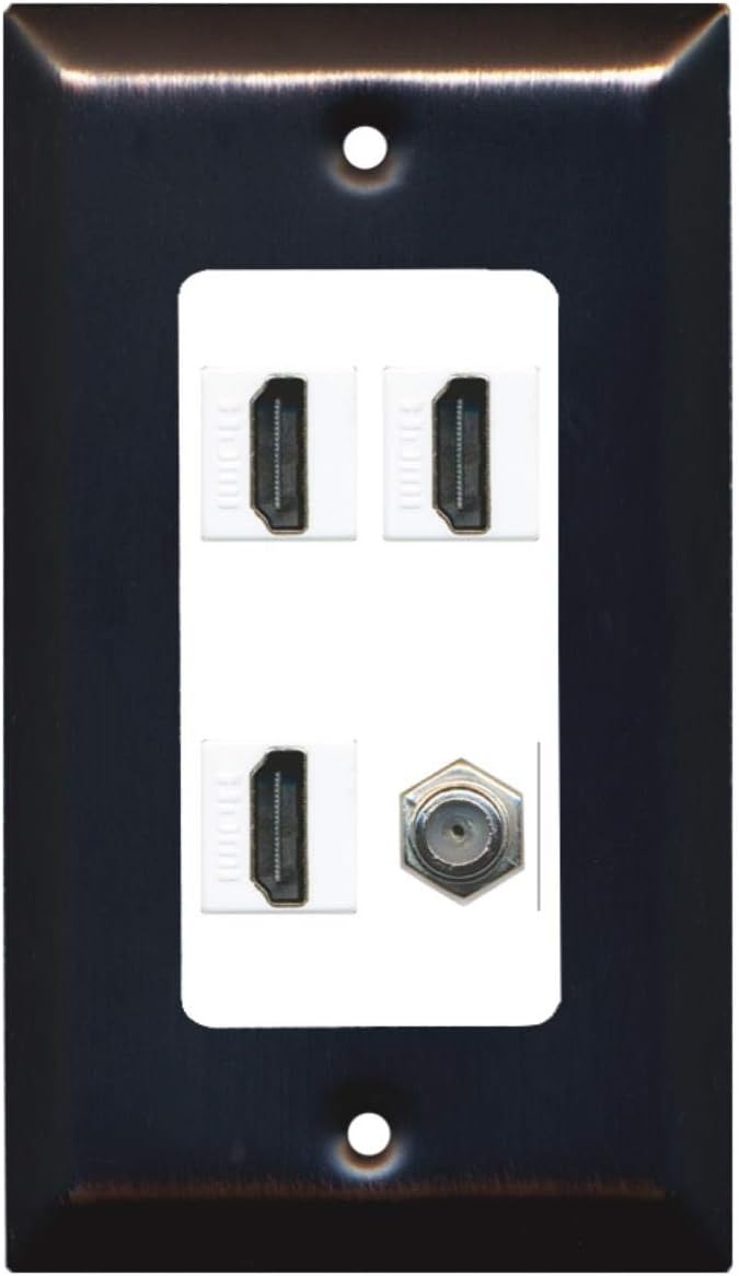 RiteAV - 3 x HDMI and 1 x Coax Cable TV F Type Port Wall Plate Decorative - Bronze/White