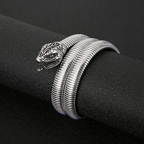 Stainless Steel Headed Snake Charm Cuff Bangle for Men and Women, Gothic Style Animal Retro Bracelet Jewelry, Gift for Him, Ideal for Father's Day4