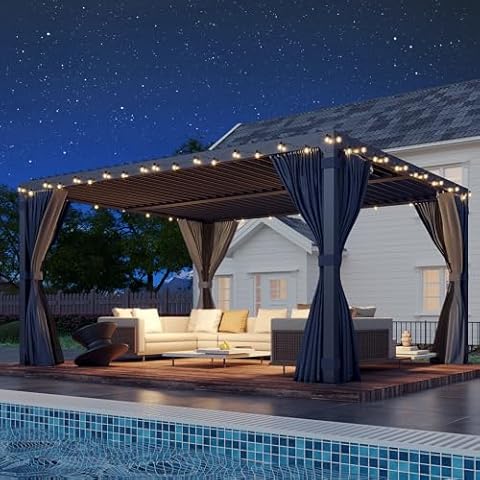 EROMMY 10x12FT Louvered Pergola Cover