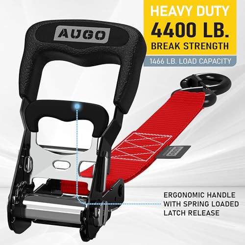 Image of AUGO Heavy Duty Ratchet Straps & Soft Loops - Pack of 4 Extra Strong 1.5 inch by 10' Ratchet Straps w /S-Hook Safety Latches & 4 Soft Loop Tie Downs - 4400Lb Break Strength for Motorcycles, ATVs, Etc.