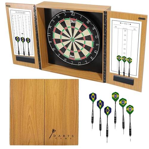 Jogo de Dardos Profissional Alvo Sisal 100% Dardos Aço com Gabinete Organizador MDF 7Ball® (Freijó)