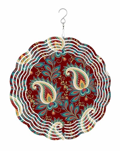 Abstract Wind Spinners, Retro Art Cashew Flower Red Hanging Wind Spinners for Yard and Garden 3D Stainless Steel Metal Sculptures Crafts Ornaments 10 Inch