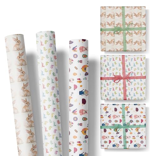 Geschenkpapier Ostern im Set 3 Rollen: 3m lang 47cm breit edel und hochwertig Osterpapier für Erwachsene und Kinder (Set 2)