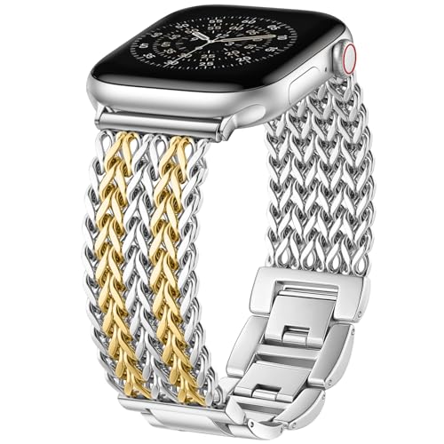 Image of Metal Band Compatible with Apple Watch Bands for Women 40mm 41mm 42mm 38mm 44mm 45mm 46mm 49mm, Dressy Stainless Steel Link Bracelet, Designer Strap for iWatch Series 11 /SE /10 /9 /8 /7 /6 /5 /4 /3 /2 /1 /Ultra