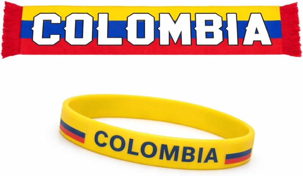 Colombia Soccer Scarf and Wristband Set, 2 Piece Fan Kit, Yellow Red Blue, World Cup 2026 Game Day