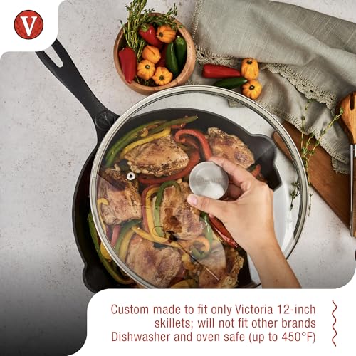 Image of 11.5-Inch Glass Lid for Victoria Round 12-Inch Cast Iron Skillet or Pan, Custom Made for Only Victoria Brand, Internal Diameter 11.5-Inch, External Diameter 12 Inch