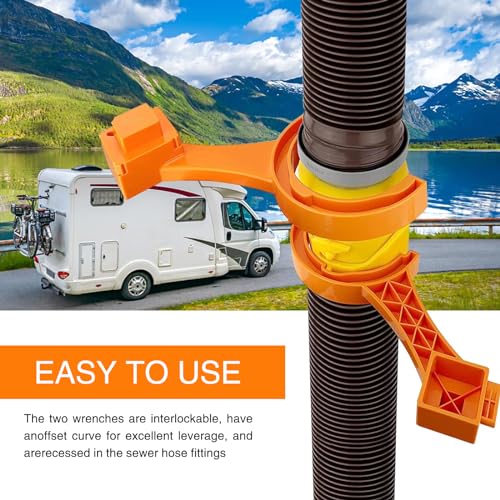 Image of 2 PCS Car Sewer Hose Wrench, 3 inch inch 4 inch inch Sewer Cover Multifunctional Sewer Hose Disassemble Connection Tool, Compatible with Most Cars, RVs, Campers (Orange), JOKBS2061YE-2PC