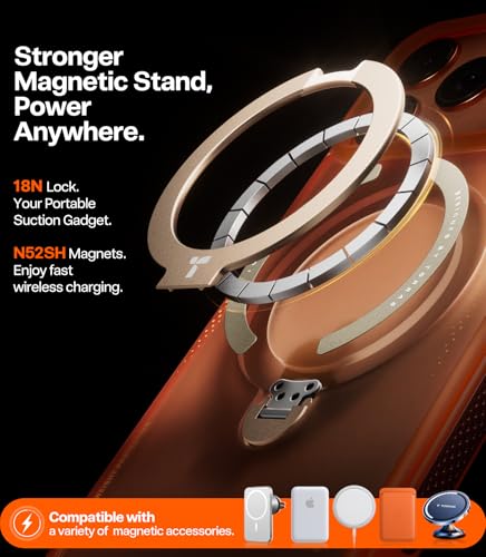 Image of TORRAS Ostand Q3 Air for iPhone 17 Pro Case 6.3'' with Stronger Magnetic Stand, Fit for Magsafe, Airbags Miltary Protection, Camera Control for iPhone 17 Pro Case, Shockproof & Stylish, Horizon Orange