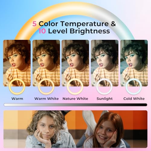 Image of Aureday 14'' Pink Selfie Ring Light with 62'' Tripod Stand and Phone Holder, Dimmable LED Phone Ringlight for Makeup /Video Recording /Photography, Circle Lighting for Cell Phones&Lightweight Cameras