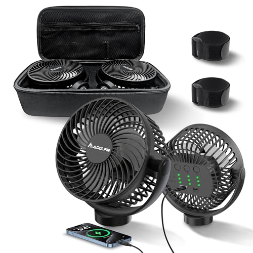 MAGOLFIN 2-Pack Magnetic Golf Cart Fan Rechargeable with Carrying Case, 12000mAH Battery Portable Fan with Magnetic Base, Suitable for EZGO Club Car Yamaha, Golf Cart & Cruise Ship Accessories