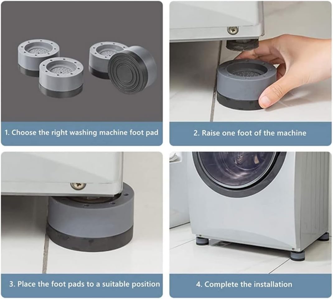 4 Pack Washing Machine Rubber Feet Pads, Anti-Vibration Rubber Dampers, Anti- Slip and Noise Reducing Rubber Feet Pads, Detachable Pads for Fridge and Dryer Raise Height