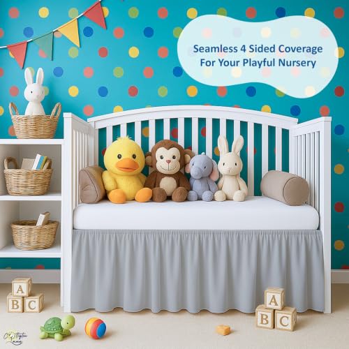 Image of Cottington Lane Light Grey Crib Skirt Dust Ruffle 14 inch Drop, Fits 28 inch x 52 inch