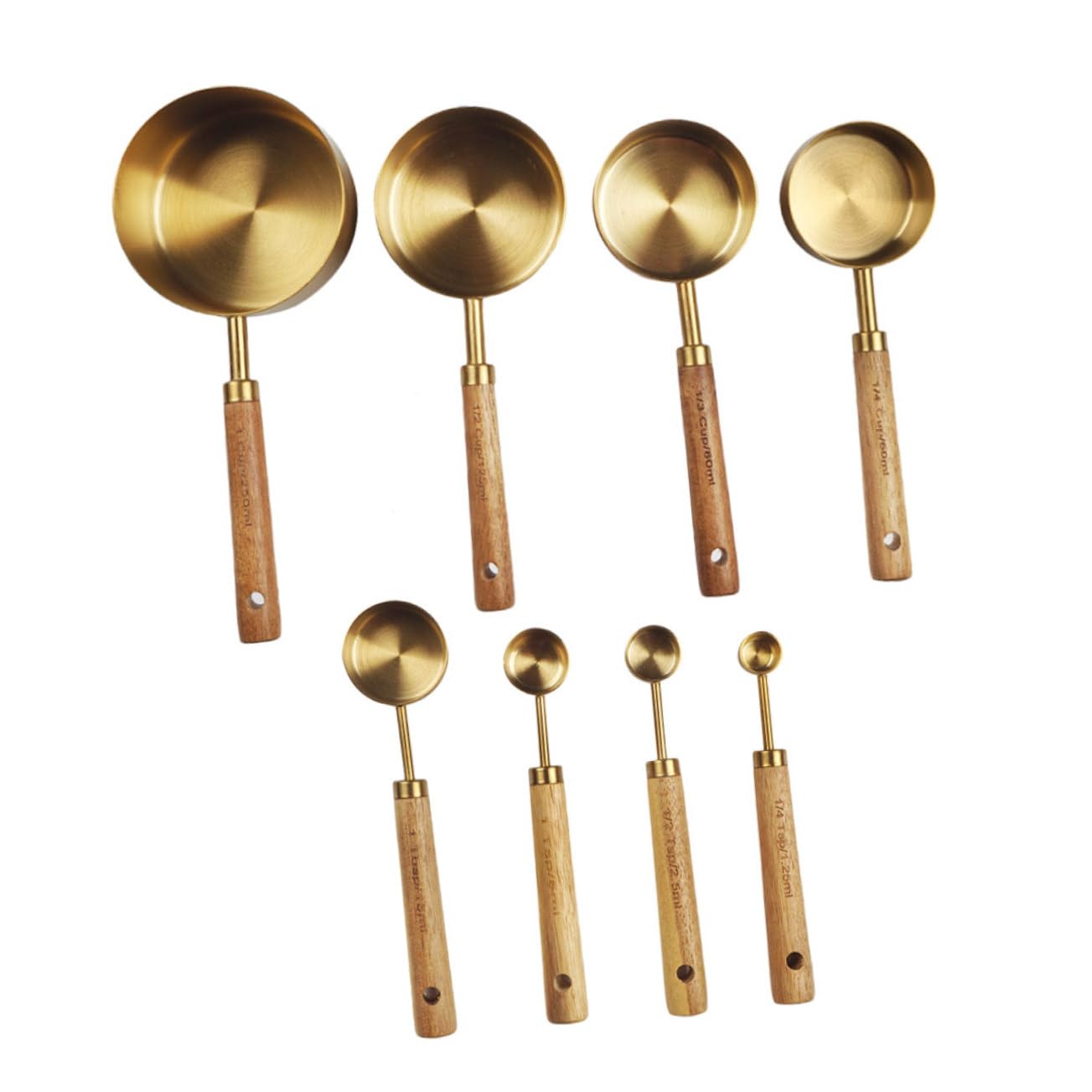 Luxshiny 8pezzi Misurini in Acciaio Con Manici in Legno Cucchiai Dosatori Graduati Resistenti Per Cucina e Caffetteria Strumenti Metallo Per Misurare Spezie e Ingredienti Design Impilabile