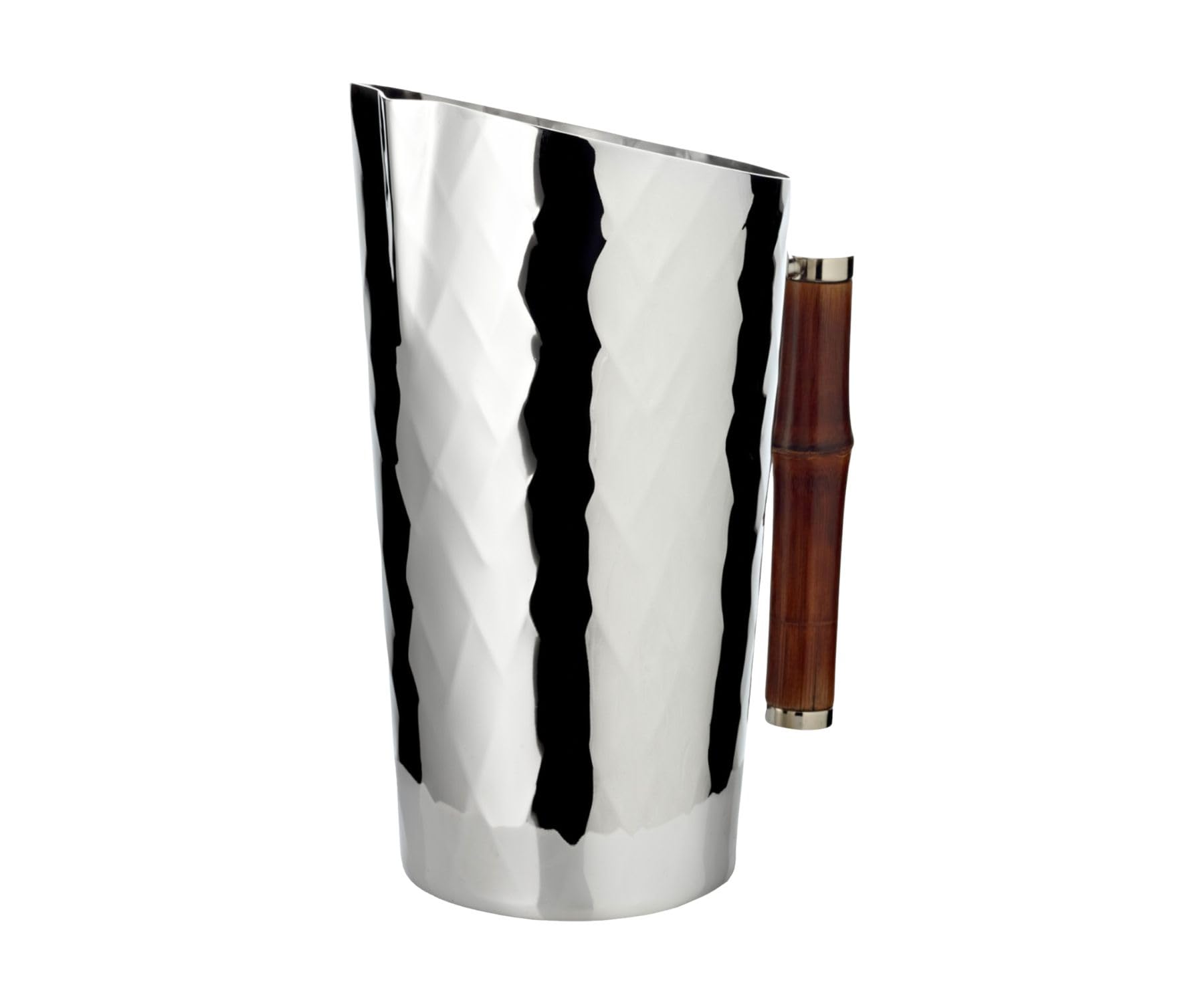 EDZARD Jarra Jana (H 20 cm) de latón niquelado con detalles de bambú, martillado – Jarra de agua, jarra, zumo, jarra de servir, jarra plateada, jarra con mango de bambú