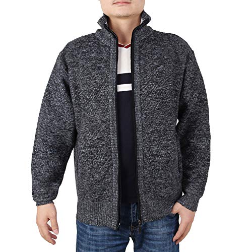 INIBUD Men's Cardigan Sweaters, Casual Slim Fit Stand Collar Full Zip Thick Knitted Sweaters for Men (Dark Grey, M)