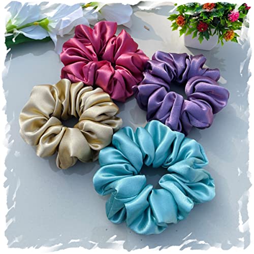 Image of Luxury Silk Scrunchies for Women and Girls, Hair Ties, Hair Band, Ponytail Holder (Aqua)