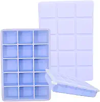 SYMEON Forma de Gelo Silicone Com Tampa Livre de BPA Flexivel 15 Cubos de 27ml Cada Prática Resistente e Reutilizável Forma Para Papinha Gelatina Frutas (FORMAGELO-AZUL)