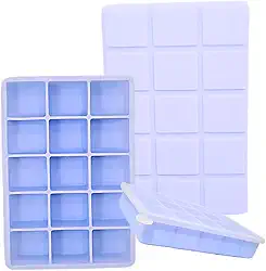 SYMEON Forma de Gelo Silicone Com Tampa Livre de BPA Flexivel 15 Cubos de 27ml Cada Prática Resistente e Reutilizável Forma Para Papinha Gelatina Frutas (FORMAGELO-AZUL)
