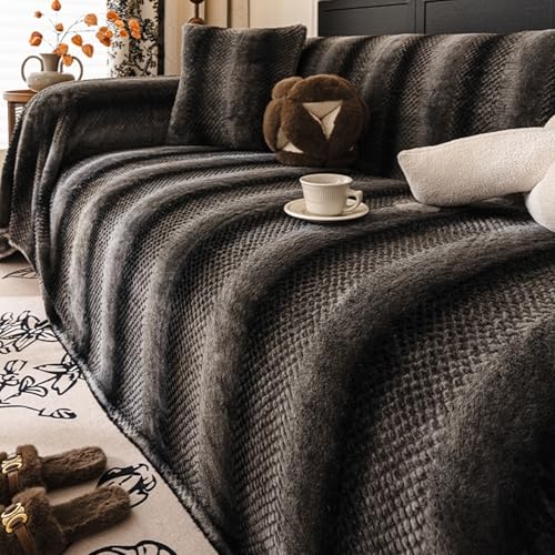 ウサギのぬいぐるみソファカバー、コーナーL字型ソファスリップカバー(1人掛け、2人掛け、3人掛け、4人掛け用)、厚手でテクスチャ加工、洗える大型家具保護 Dark-Gray 180×130cm/70.8×51.1in