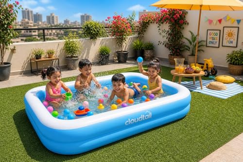 Image of 5.5 Ft Inflatable Swimming Pool for Adults & Kids with Electric Pump | Large Rectangular Family Pool | Thick PVC Leak-Proof Portable Bath Tub for Garden, Terrace, Outdoor Summer (D CSP5)