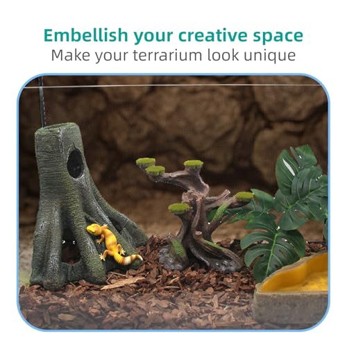 Image of Aquarium Decor Corner Tree Stump Trunk Hollow Betta Cichlid Cave Rocks, Reptile Tank Accessories Climing Ramp for Reptiles, Amphibians, Leopard Gecko, Snake, Lizard, Frogs, Fish