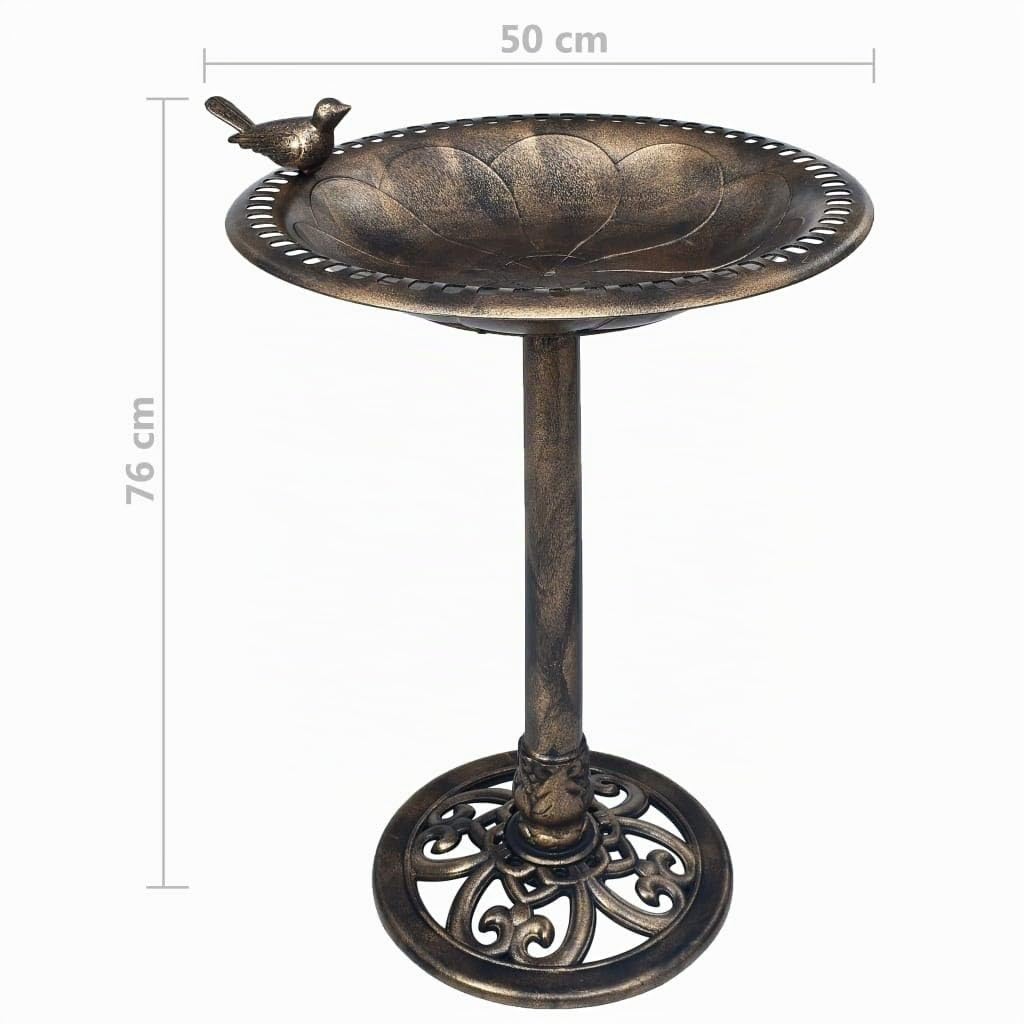 vidaXL Bebedero para Pájaros 50x76 cm, Bronce, Plástico Resistente al Clima, Peana Estable, Cuenco para Jardín, Fuente Exterior