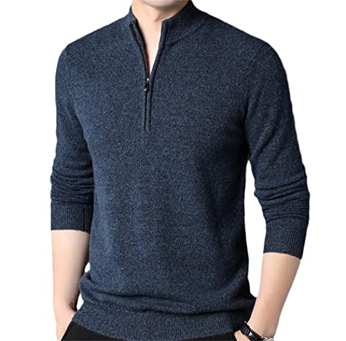 Pull homme 100% laine col zippé bleu marine taille M d'hiver