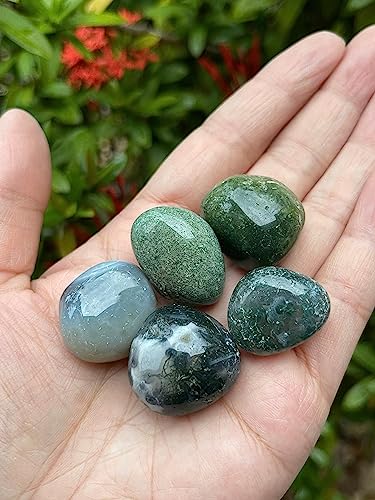Image of 1 /2 LB Moss Agate Tumbled Stones, Polished Natural Moss Agate Gemstone, Moss Agate Healing Crystals (Moss Agate)