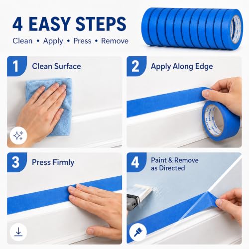 Image of Blue Painters Tape Bulk 9 Rolls, 0.94 in x 60 yds Each, Blue Tape and Masking Tape for Painting, DIY Projects, Classroom Activities, Decoration, Labeling, Walls, Trim, Windows and Doors