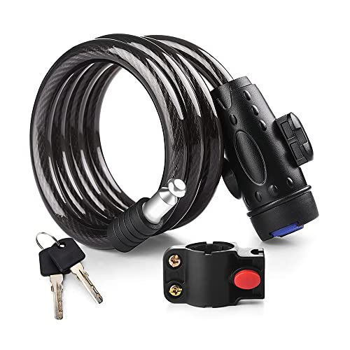 Cadenas de vélo en spirale avec 2 clés en spirale pour vélo, longueur 180 cm, anti-coupe, verrouillage antivol pour vélo, moto, poussettes, scooter en acier renforcé flexible résistant Cover