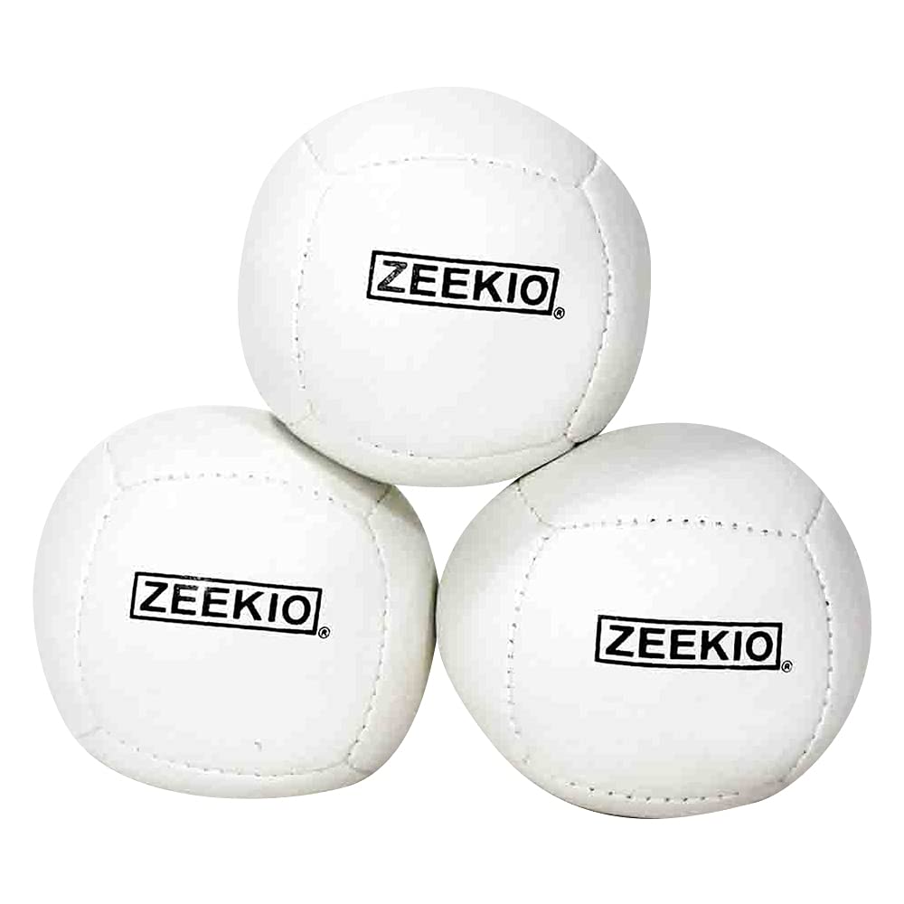 Zeekio Lunar Juggling Balls - [Set of 3], Professional UV Reactive, 6-Panel Balls, Synthetic Leather, Millet Filled, 110g Each, Solid White