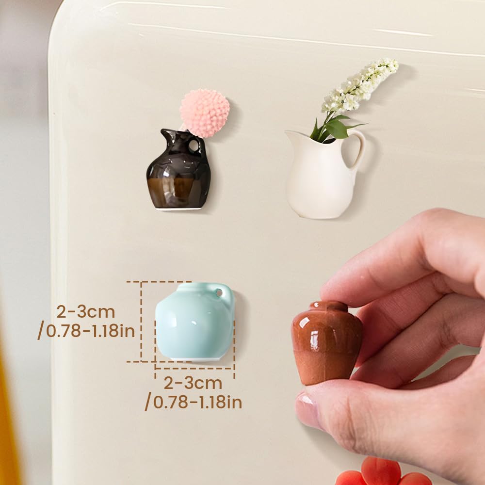 Mini wazon na lodówkę, 2025, nowy mini wazon ceramiczny, magnesy na lodówkę, wazony na pąki, ceramiczny, 3D, zabawne, akcesoria do lodówki, dekoracja kuchni, biura, 8 szt