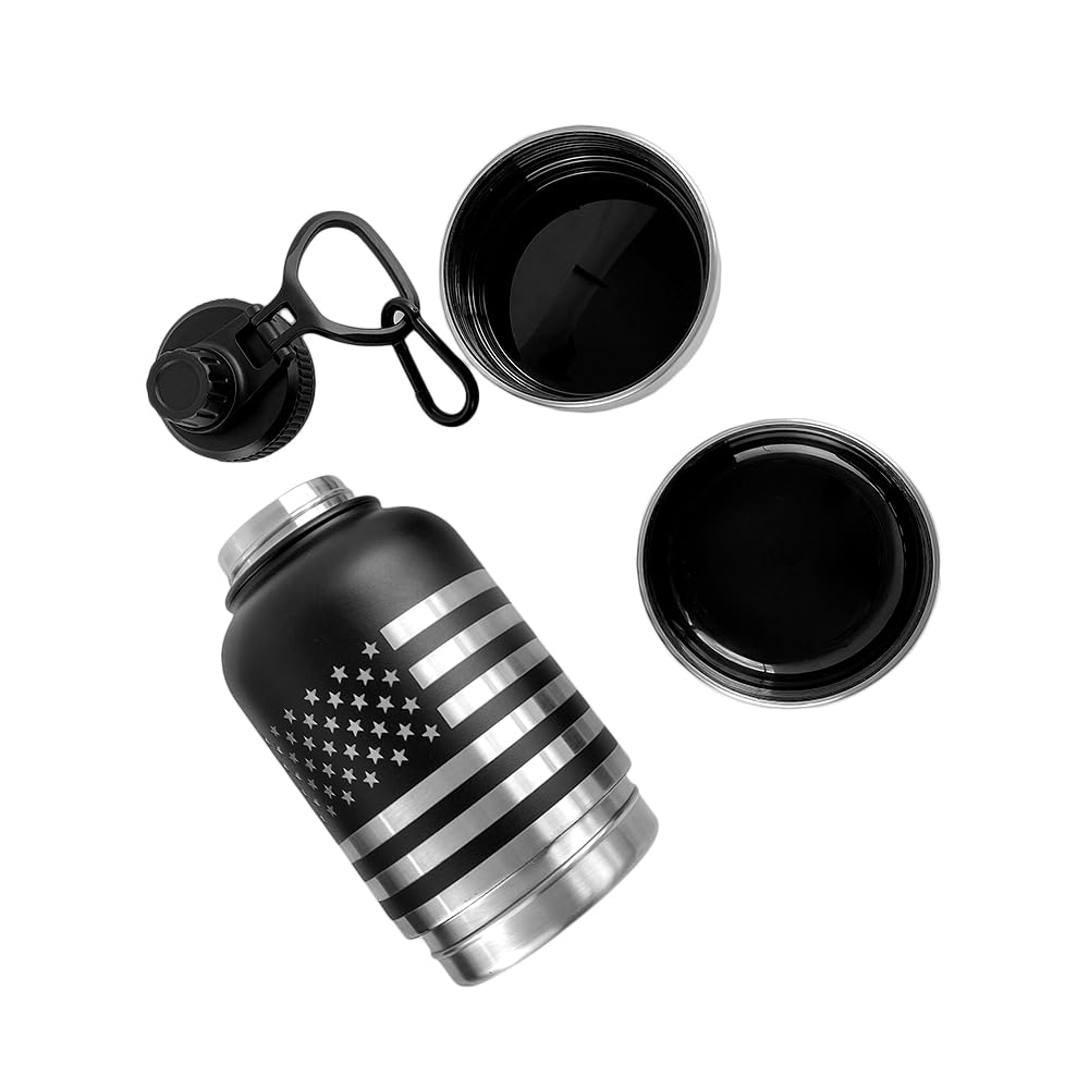 Botella de agua aislada portátil (32 onzas) – Botella de agua de viaje para perros con un gancho para senderismo y 2 cuencos adjuntos. Accesorios de viaje para perros, cuencos de viaje para
