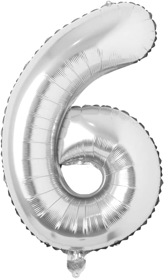40 inch Letter Balloons Silver Alphabet Number Balloon Foil Mylar Party Wedding Bachelorette Birthday Bridal Shower Graduation Anniversary Celebration Decoration can fly with helium (number 6)