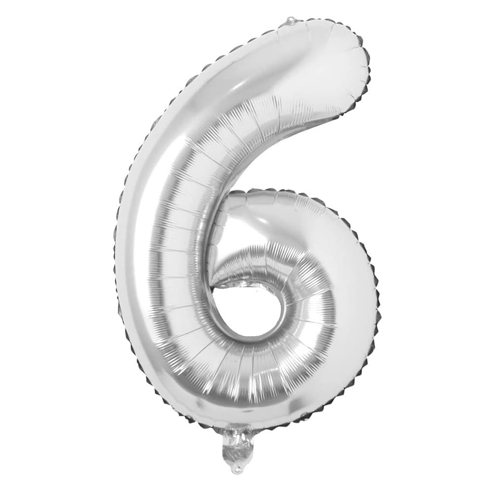 40 inch Letter Balloons Silver Alphabet Number Balloon Foil Mylar Party Wedding Bachelorette Birthday Bridal Shower Graduation Anniversary Celebration Decoration can fly with helium (number 6)