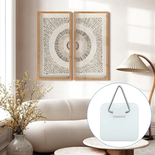Image of Hitefu Adhesive Picture Hanger, Square, 25 Pcs | Sticky Foamboard, Without Nails, Plastic Holder, Vertical Plate Hanger