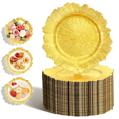 Gereat Gold Charger Plates Bulk 100Pcs 13 Gold Reef Chargers for Wedding