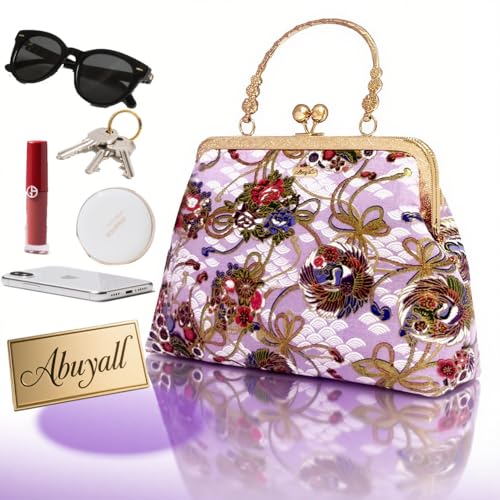 Abuyall Evening Bag Purple Purse Wedding Guest Lace Vintage Clutch Kiss Lock Handbag For Women Lavender-lace-floral-gold — view 6