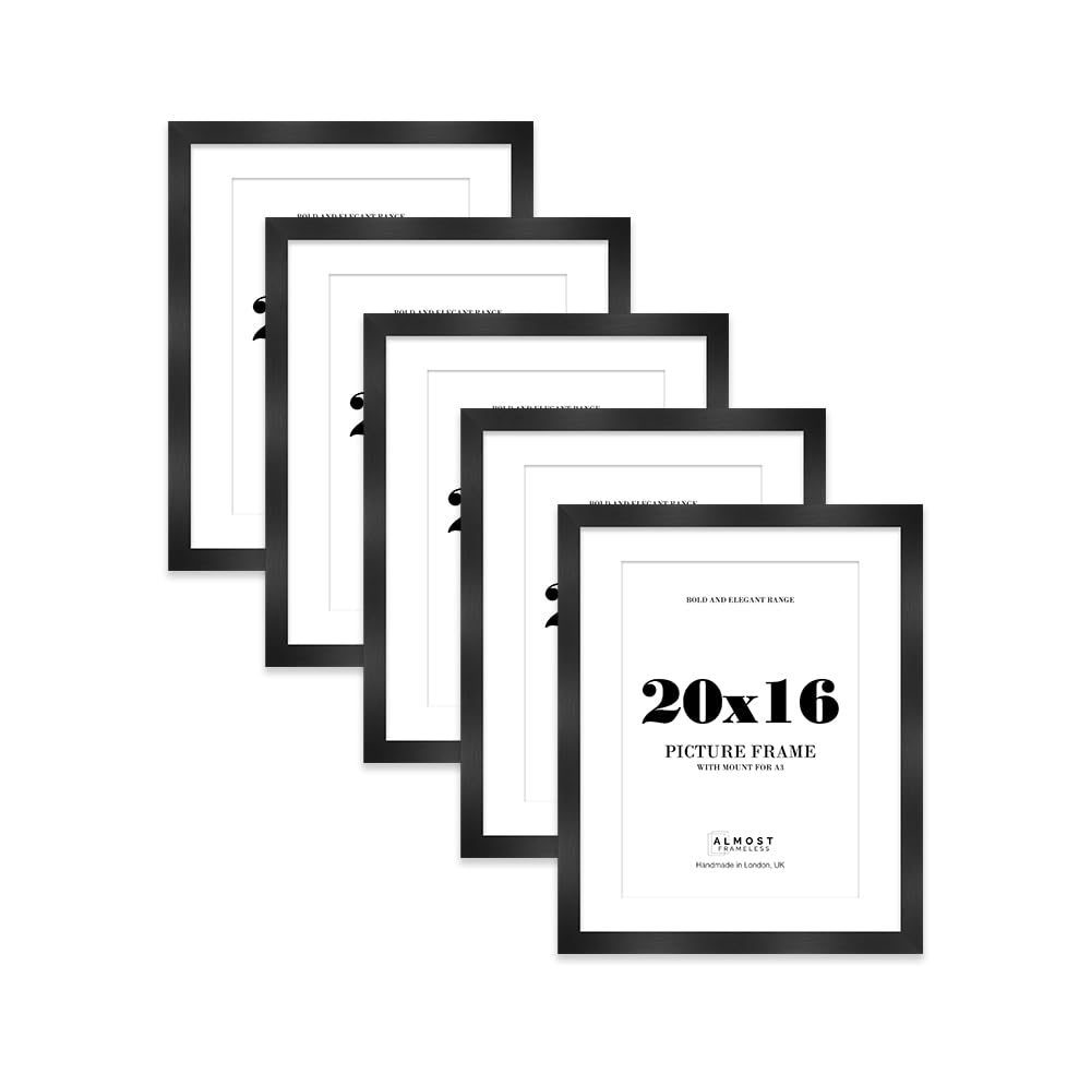 20x16 Black Frame With Mount for A3 Pictures 28mm Edge Portrait and Landscape Display with Wall Hooks, 5 Pack
