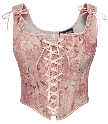 SCARLET DARKNESS Corsetto da donna floreale, top Cottagecore Vest Overbust Bustier Lace-up Vintage Medievale Rinascimento Corsetti, Margherita rosa., 50