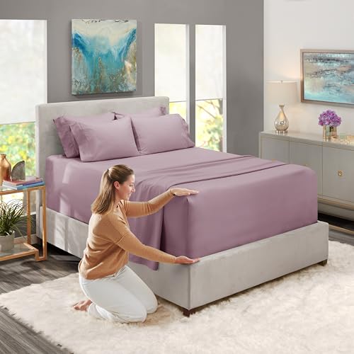 Image of Hearth & Harbor Extra Deep Pocket Sheet Sets, Luxury Soft 6 Piece Bed Sheet Set Fits Mattress 18-24 Inches - Twin, Dusty Purple