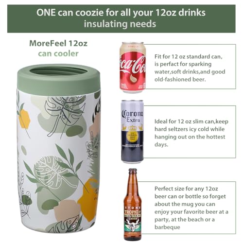 Image of Morefeel 4-in-1 Insulated Can Cooler for 12 oz Cans & Bottles | 304 Stainless Steel Can Holder Fits 12 Oz Slim Cans, Standard Cans, Beer Bottles & Works as A Open Cup; Dishwasher Safe