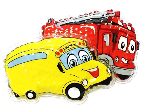 2er Kühlpad Wärmepad mehrfach Kompresse Kühlkissen Kinder wärmen kühlen Feuerwehr gelbes Auto Cover