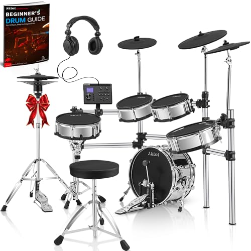 AKLOT Acoustic-Style Electric Drum Set: Independent 16’’ Wooden Bass Drum and 12’’ Snare, Triple-Zone Ride Cymbal, Standalone Hi-Hat, Full Mesh Pads, 460 Sounds, USB MIDI, Throne, Sticks (B-CORE543)