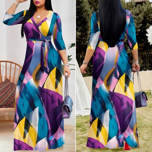 Image of FANDEE Plus Size Maxi Dress for Women Casual Summer Sundress V-Neck 3 /4 Sleeve