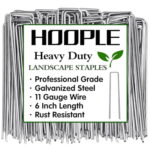 HOOPLE 100 Pack 6 Inch 11 Gauge Heavy Duty Galvanized Landscape Staples Garden Stakes & Sod Pins for Securing Weed Barrier Fabric Landscape Fabric Hoses Netting & Outdoor Decorations