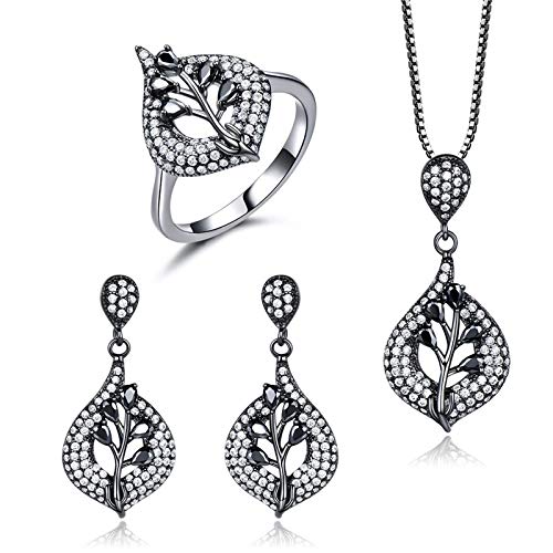 Collar de mujer y anillo de hojas en plata 925, el regalo ideal de aniversario