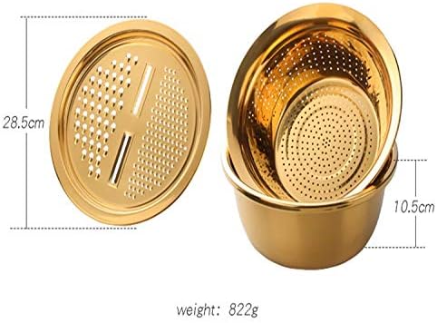 Multifunctional Grater Basin,Large Grater Cutter,Stainless Steel Drain Basket and Basin,Multi-functional&High Quality, for Vegetable Fruit Salad Potatos (rose gold)