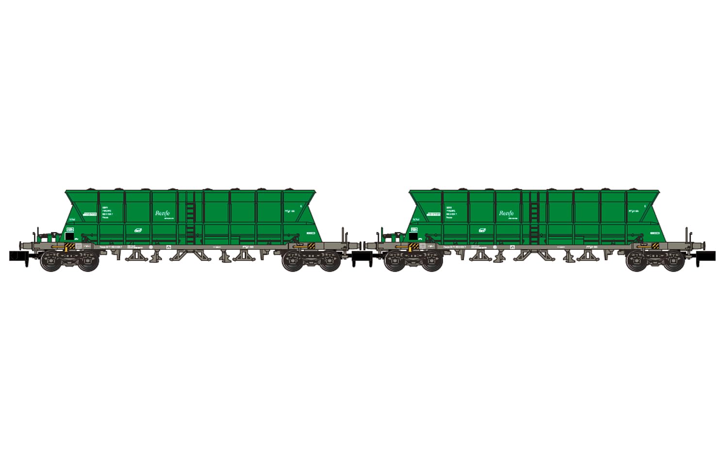 Arnold HN6670 Renfe Mercancas, 2-Unit Pack 4-Axle Hopper Wagons Faoos, Green, EpV-VI Freight Wagons